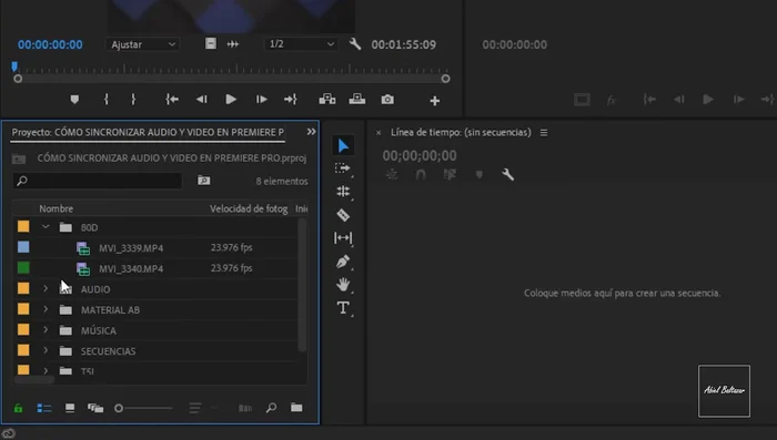 En Premiere Pro, seleccionar las pistas de audio y vídeo que deseas sincronizar.
