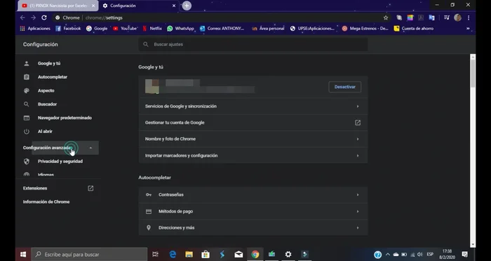 En la parte izquierda, busca y selecciona 'Configuración avanzada'.