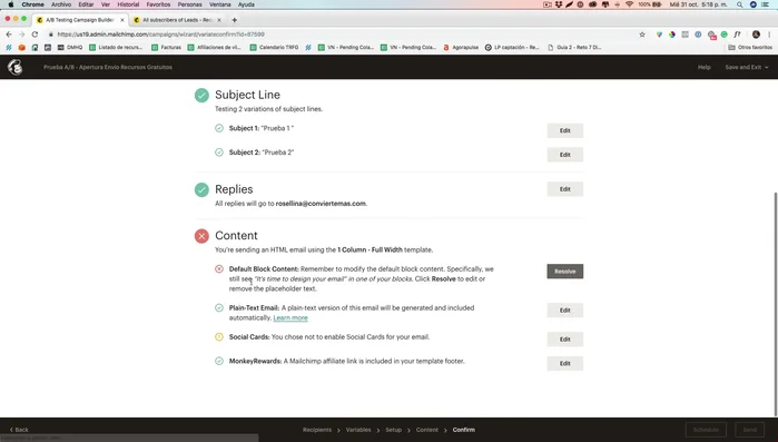 Confirma la información y envía la campaña.