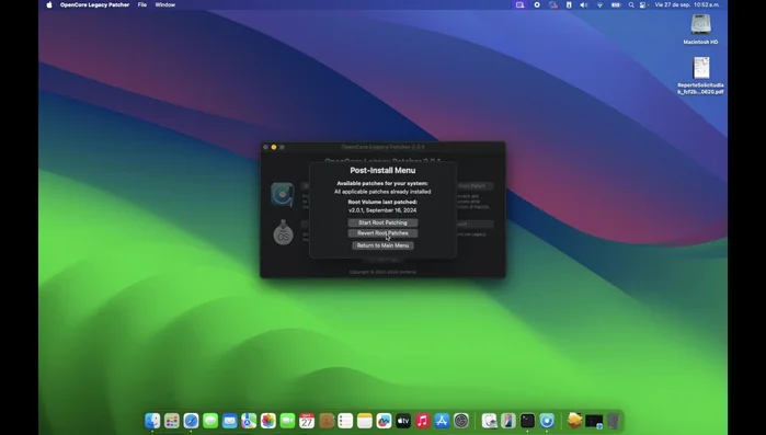 Si persiste el problema, ejecutar revert Root patches en OpenCore Legacy Patcher.