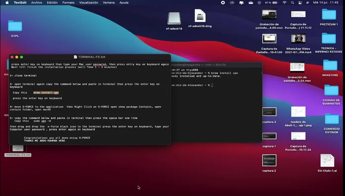 Copiar y pegar el cuarto comando (enlace de descripción). Abrir la carpeta de la aplicación con el error, navegar a la carpeta 'X Force' (o la carpeta con el problema) y ejecutar el comando.