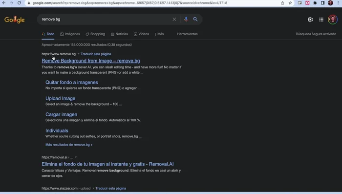 La web quitará el fondo automáticamente.