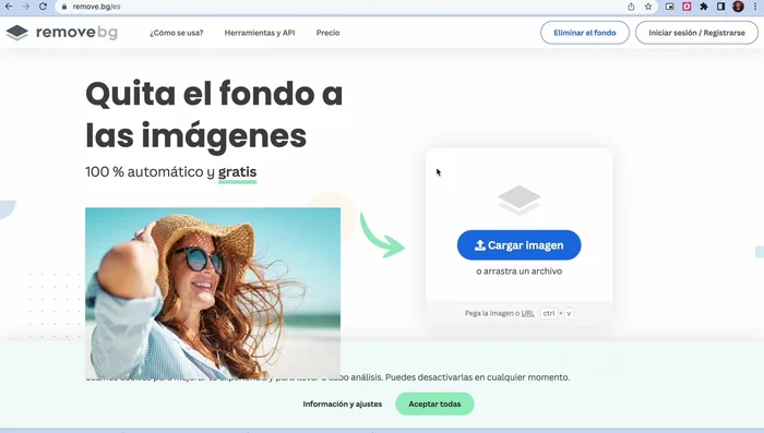 La web quitará el fondo automáticamente.