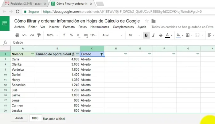 Para volver al aspecto original, presionar nuevamente el icono 'Filtro'.