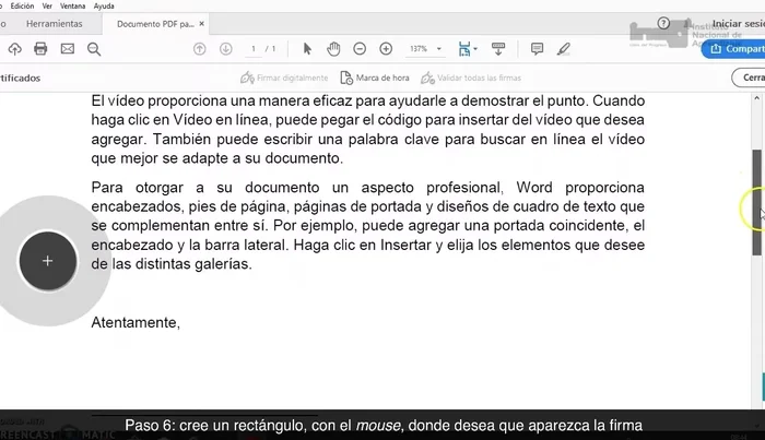 Seleccione su nombre y verifique que la palabra 'Firma' desaparezca.