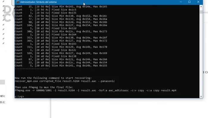 Ejecutar los comandos modificados y esperar a que finalice el proceso de reparación.
