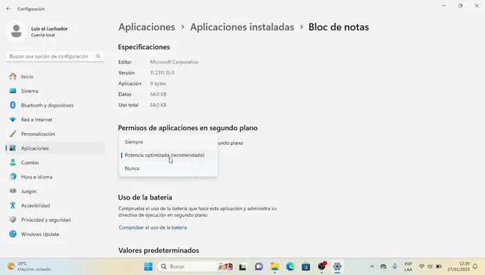 En 'Permisos de las aplicaciones en segundo plano', seleccionar 'Nunca'.