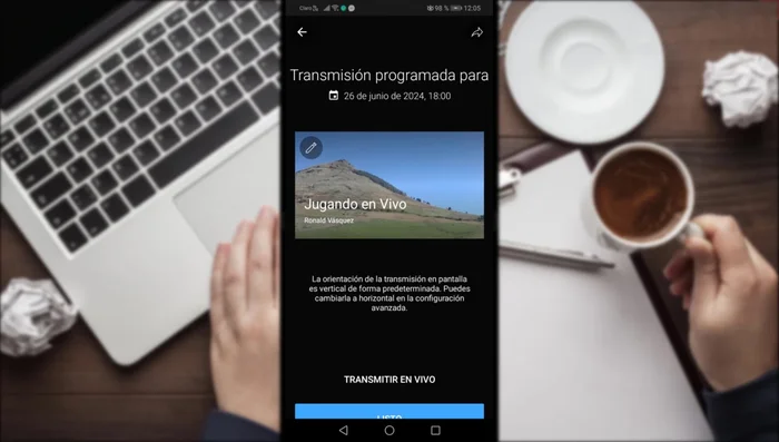 Pulsa "Comenzar ahora" para iniciar la transmisión.