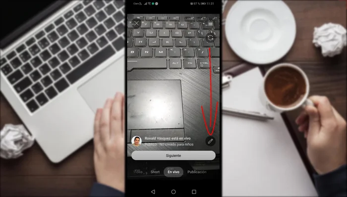 Pulsa el ícono del lápiz para comenzar a configurar tu directo.