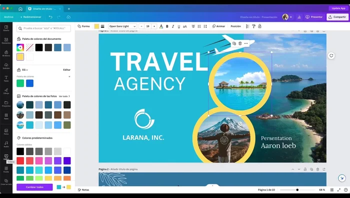 Agrega dinamismo con videos: Busca videos en la biblioteca de Canva (o sube los tuyos) y arrástralos a los marcos de la plantilla para reemplazar imágenes estáticas.