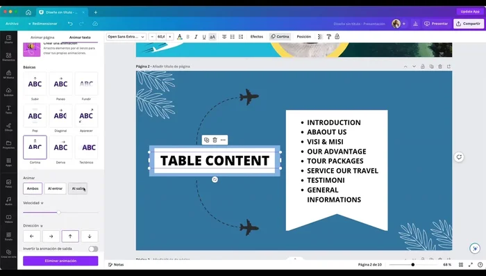 Repite los pasos 6 y 7 para añadir dinamismo a otros elementos de la presentación, pero evita saturarla.