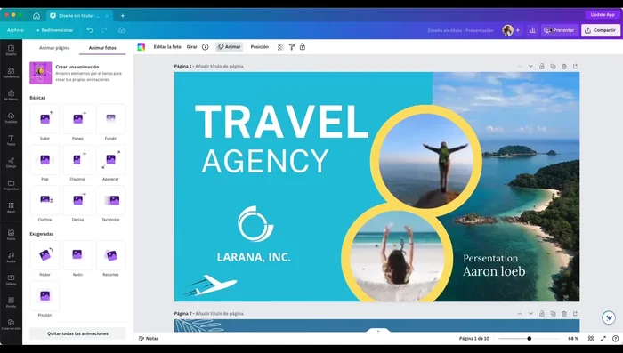 Presenta tu trabajo: Usa la opción 'Presentar' para ver tu presentación animada y, si lo deseas, graba un video de la presentación para compartirlo.