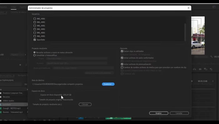 Asegurarse de tener suficiente espacio en el disco duro.