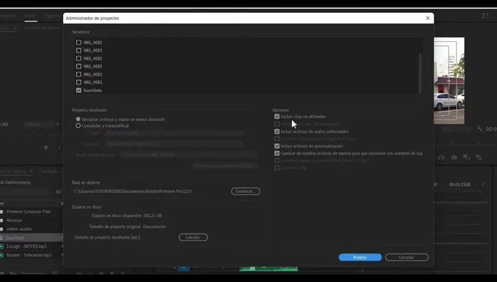 Desactivar la opción que permite a Premiere cambiar los nombres de los archivos.