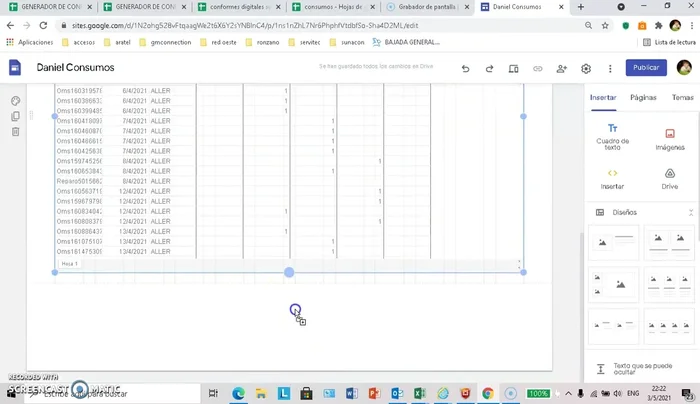 Ajustar el tamaño de la hoja de cálculo incrustada.