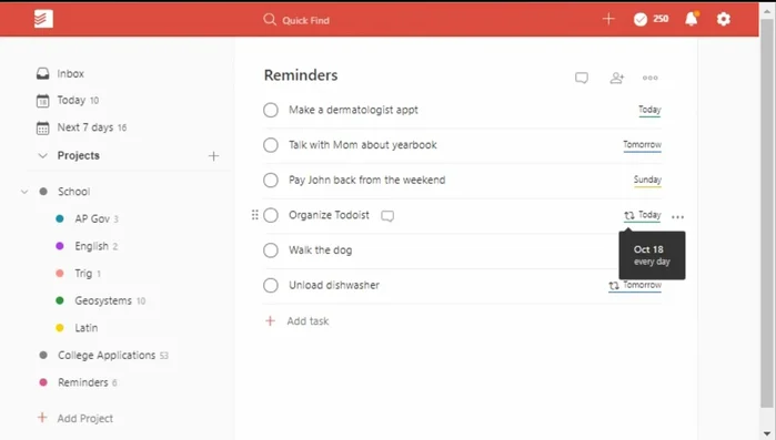 Crea tareas recurrentes para hábitos diarios o semanales (ej: sacar al perro, lavar los platos).