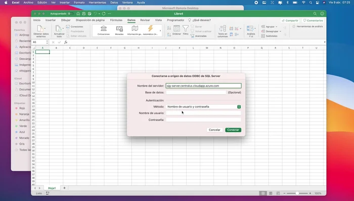 Pegar la URL o DNS de tu servidor remoto y proporcionar las credenciales de acceso.