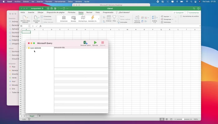 Importar los datos a la hoja de cálculo seleccionando 'Hoja actual' y haciendo clic en 'Aceptar'.