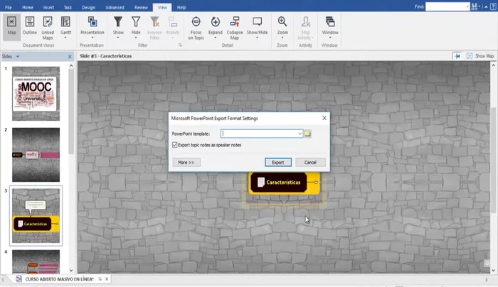 Seleccionar opciones (plantillas, notas, etc.).
