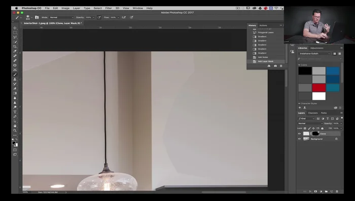 Utilizar un pincel negro (B) de baja opacidad (70%) y bordes suaves para difuminar suavemente los bordes del degradado en la máscara, ocultando las transiciones abruptas.