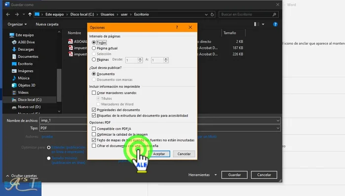 Seleccionar 'Opciones' y activar la opción 'Cifrar con contraseña'.