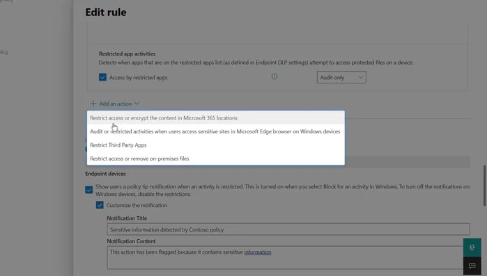 Establecer restricciones para servicios de Microsoft 365: Restringir el acceso o cifrar las ubicaciones de correo electrónico, SharePoint y OneDrive.