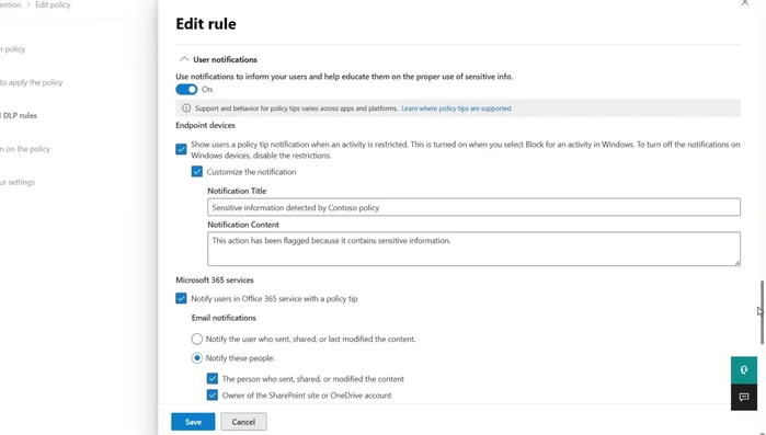 Probar la política: Evaluar el impacto potencial de la política antes de aplicar restricciones y notificar a los usuarios finales.