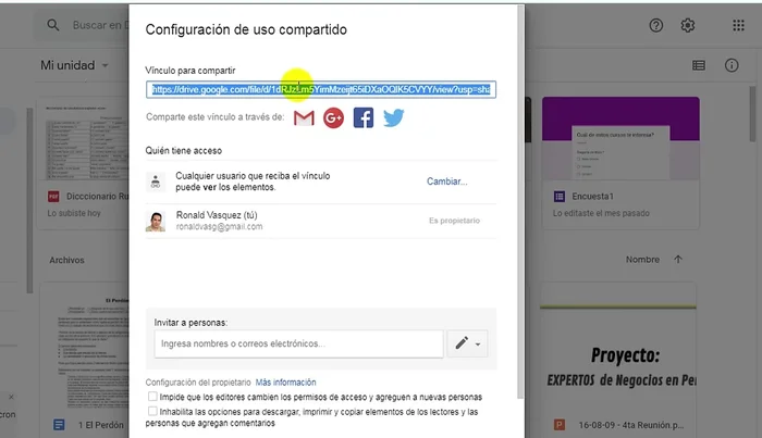Comparte el enlace a través del método que desees (correo electrónico, redes sociales, WhatsApp, etc.).