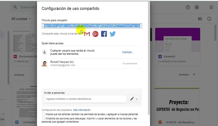 Comparte el enlace a través del método que desees (correo electrónico, redes sociales, WhatsApp, etc.).