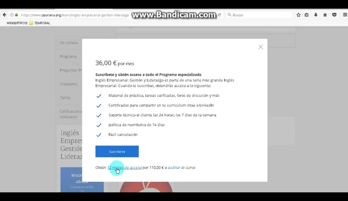 Opción 2 (Para acceso completo y certificado): Inscríbete al programa completo o especialización. Ten en cuenta el coste mensual.