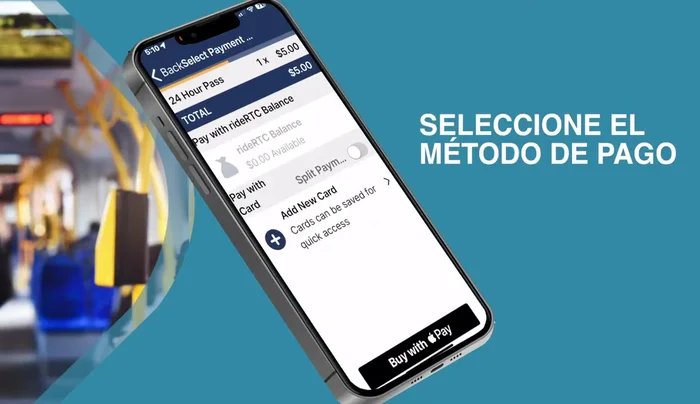 Selecciona el método de pago (tarjeta o Apple Pay).