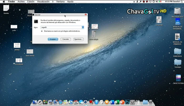 Escribe "regedit" en el cuadro de diálogo y presiona Enter.