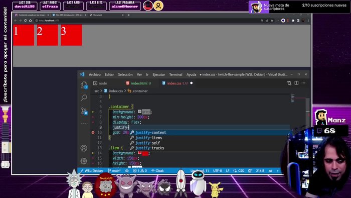 Valores de `justify-content`: `flex-start` (inicio), `flex-end` (final), `center` (centro), `space-between` (espacio entre ítems), `space-around` (espacio alrededor de los ítems).