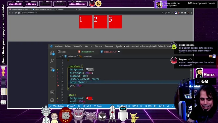 Valores de `align-items`: `flex-start`, `flex-end`, `center`, `stretch` (estira para ocupar todo el espacio disponible).