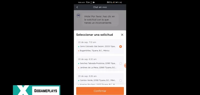 Selecciona el viaje con el que tienes el inconveniente.
