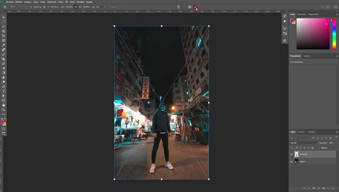Ocultar la capa con el personaje original.