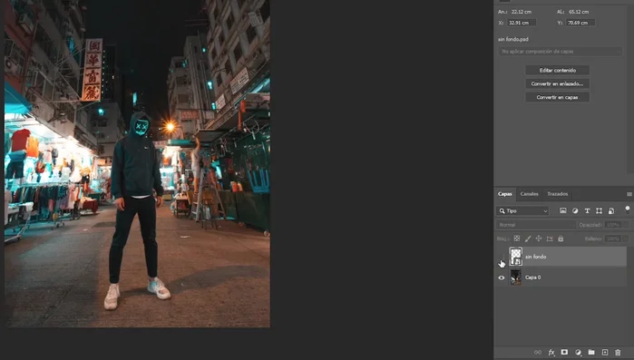 Ocultar la capa con el personaje original.