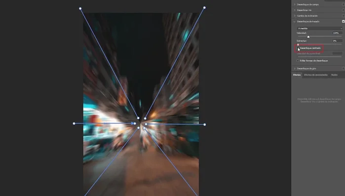 Ajustar la velocidad y la forma del desenfoque utilizando las opciones de edición de vectores.