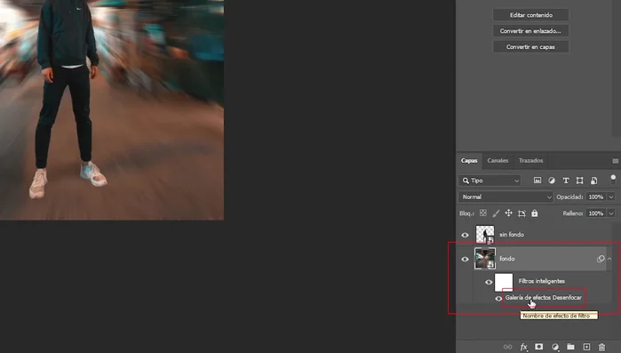 Editar los vectores del desenfoque de trazado nuevamente, si es necesario, haciendo doble clic en la capa de fondo y modificando los puntos de control.