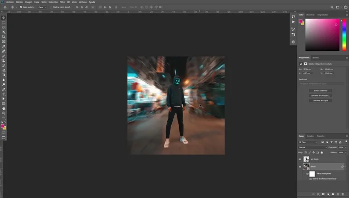 Añadir una capa de ajuste de Consulta de color para modificar la saturación y el color de la imagen. Ajustar la opacidad de la capa de ajuste para un mejor control.
