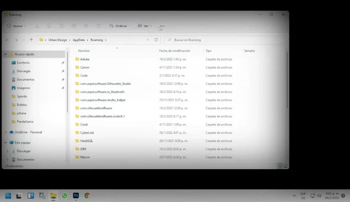 Localizar la carpeta 'Adobe Photoshop' y 'Configuración'.