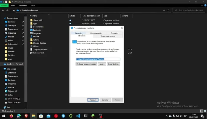 Selecciona la carpeta correspondiente que creaste en OneDrive y haz clic en 'Seleccionar'.