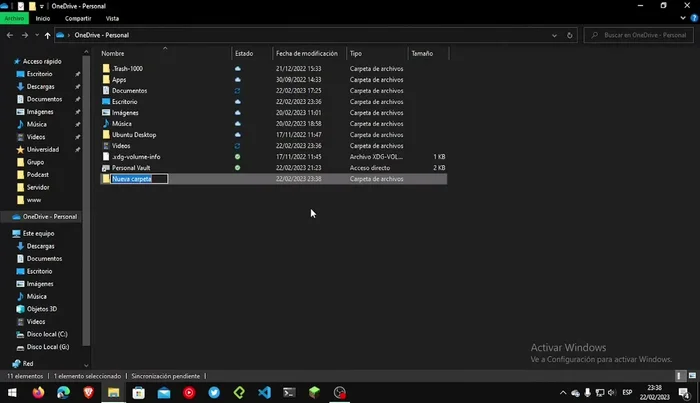 Crea nuevas carpetas en OneDrive para cada carpeta de tu PC que quieras sincronizar (Documentos, Escritorio, Imágenes, etc.).