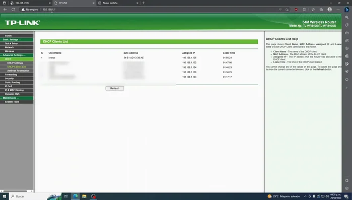 Método 2 (Recomendado): Acceder al router (generalmente con la dirección IP 192.168.1.1 o similar) y buscar la IP del servidor en la lista de clientes DHCP.