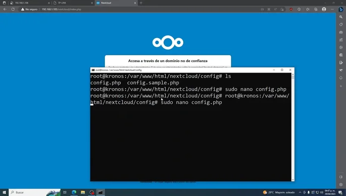 Verificar el acceso a Nextcloud con la nueva IP del servidor.