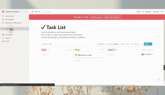 Crea un espacio personal añadiendo tu nombre y un emoji. Agrega una portada.