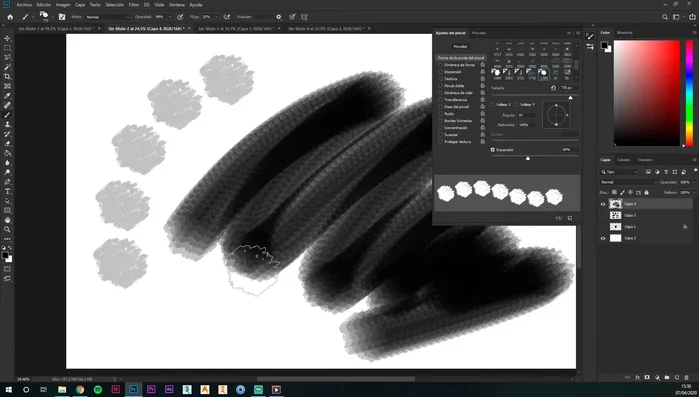 Ajustar el espaciado del pincel para conseguir una textura uniforme.