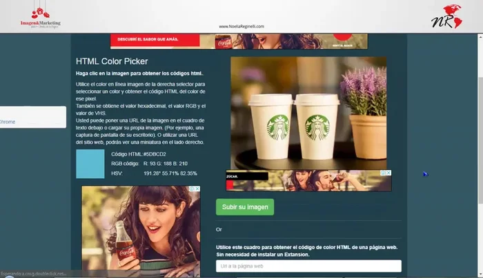 Seleccionar la zona de la imagen con el cursor para obtener el código de color hexadecimal (HTML).