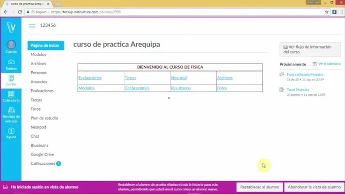Observa la presentación de tareas y foros previamente completados.