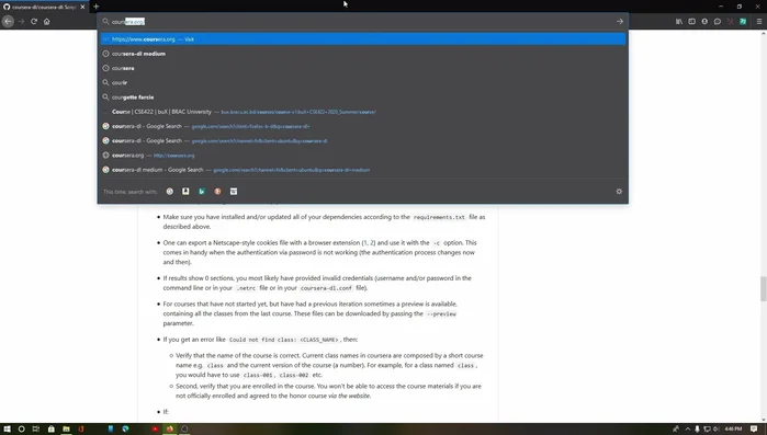 Usando Firefox, abre el inspector de almacenamiento (Shift + F9), ve a la sección de cookies de coursera.org y copia el valor de 'c_auth'.